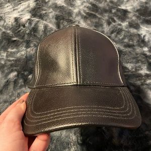 NWOT Black leather baseball hat